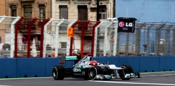 schumi euro2012 597x296 F1: Rosberg 6th, Schumacher 12th as Vettel Takes Pole in Valencia Qualifying