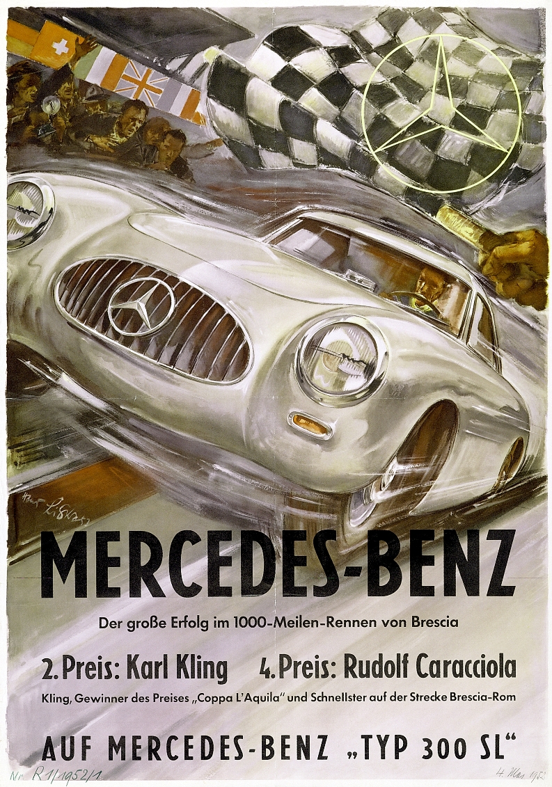 Mille Miglia, 1952.Rennsiegplakat von Hans Liska.