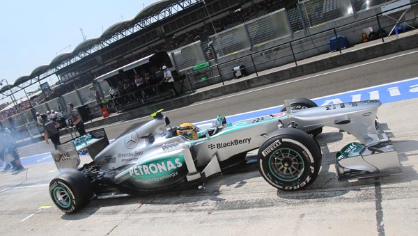 Mercedes-F1-Lewis-Hamilton-at-End-of-Qualifying-for-2013-Hungarian-Grand-Prix