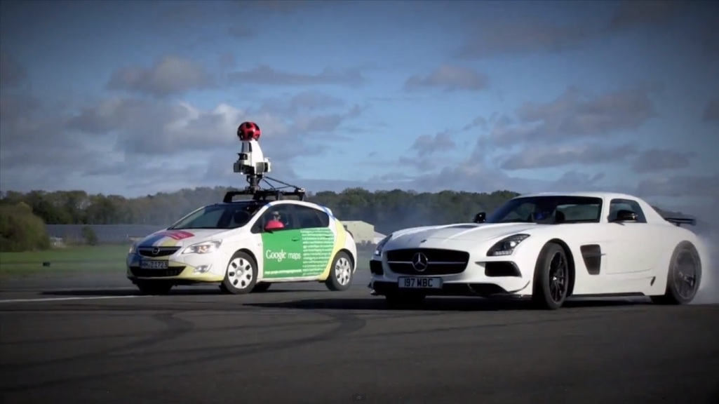 The Stig Runs Circles Around Google Street View Car With Mercedes-Benz SLS AMG Coupe