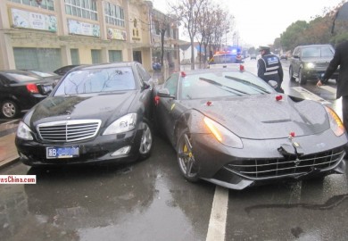 ferrari crashes to a mercedes s-class