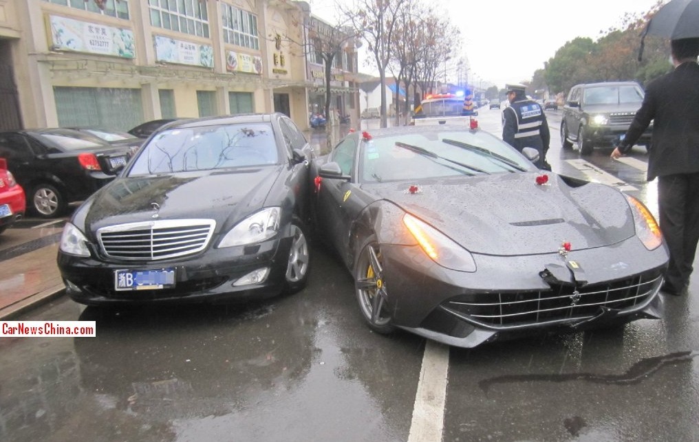 ferrari crashes to a mercedes s-class