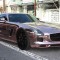 Tyga's rose gold-plated Mercedes SLS AMG parked in Beverly Hills.