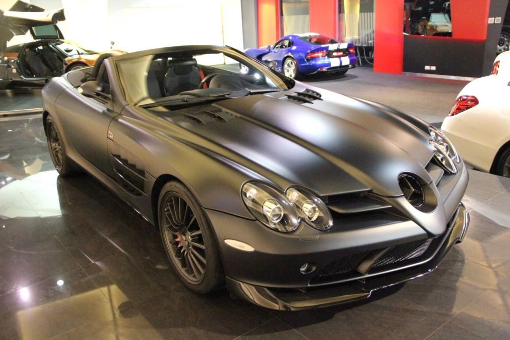 Matte Black Mercedes-Benz SLR McLaren 722 S Roadster On Display In Dubai