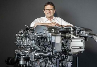 enderle poses with the new mercedes amg gt engine