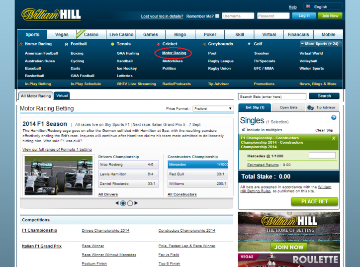 William Hill betting on-line