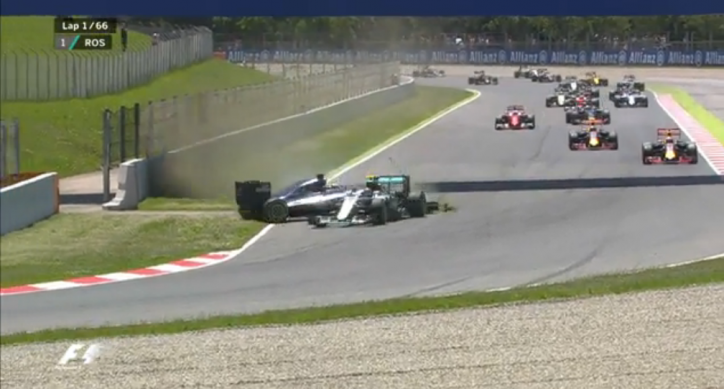 F1: Epic crash knocks out both Mercedes cars in lap 1 of Spanish Grand Prix