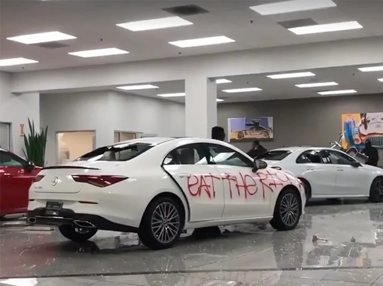 Mercedes-Benz Cars Wrecked and Torched by Protesters in Oakland