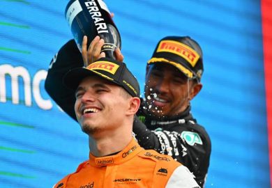 lando norris of mclaren and lewis hamilton of mercedes at the 2023 british gp