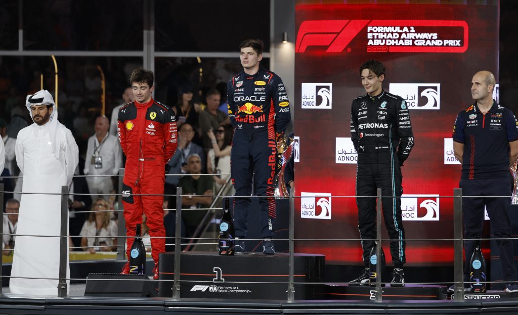 Charles Leclerc, Max Verstappen, George Russell at the Abu Dhabi Grand Prix