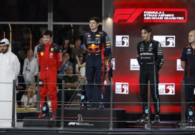 Charles Leclerc, Max Verstappen, George Russell at the Abu Dhabi Grand Prix